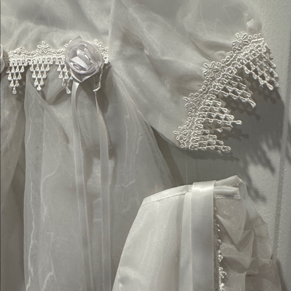 Baptism Christening White Dress with Floral Accents - Picture 3 of 11
